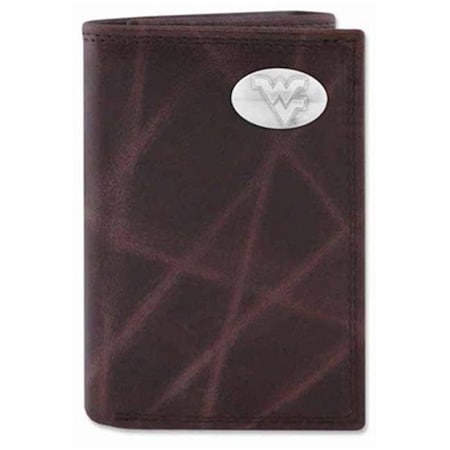 ZeppelinProducts WVU-IWT2-WRNK-BRW West Virginia Trifold Wrinkle Leather Wallet